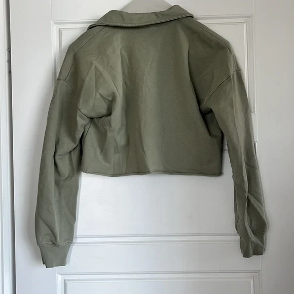 Aritzia - Sunday Best - cropped fleece polo sweater - green - Picture 6 of 8